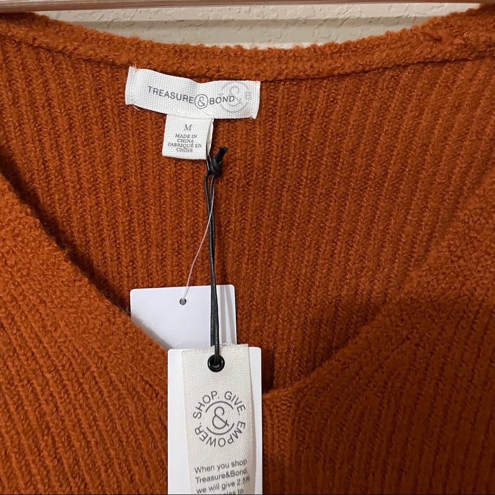 NWT TREASURE & BOND V-neck Sweater In Rust Leather - Picture 6 of 6